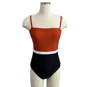 Cupshe NWOT Women’s Square Neck Color Block Orange and Black One Piece Swimsuit